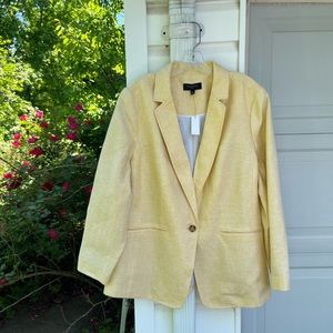 NWT Talbots Pretty Butter Yellow Lined Linen Long Sleeve Blazer